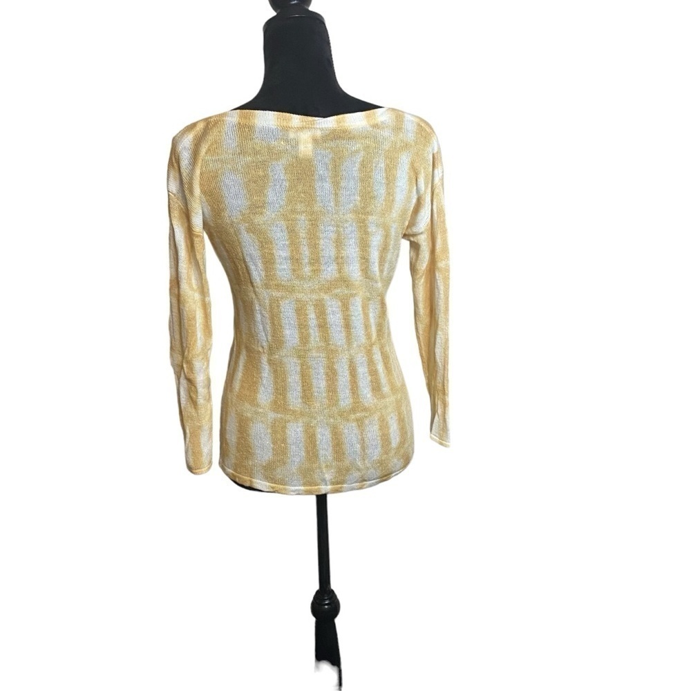 Chico’s Ladies Sweater, Mustard Yellow And White Size 1 ( 8-10) Linen Rayon - Picture 5 of 13